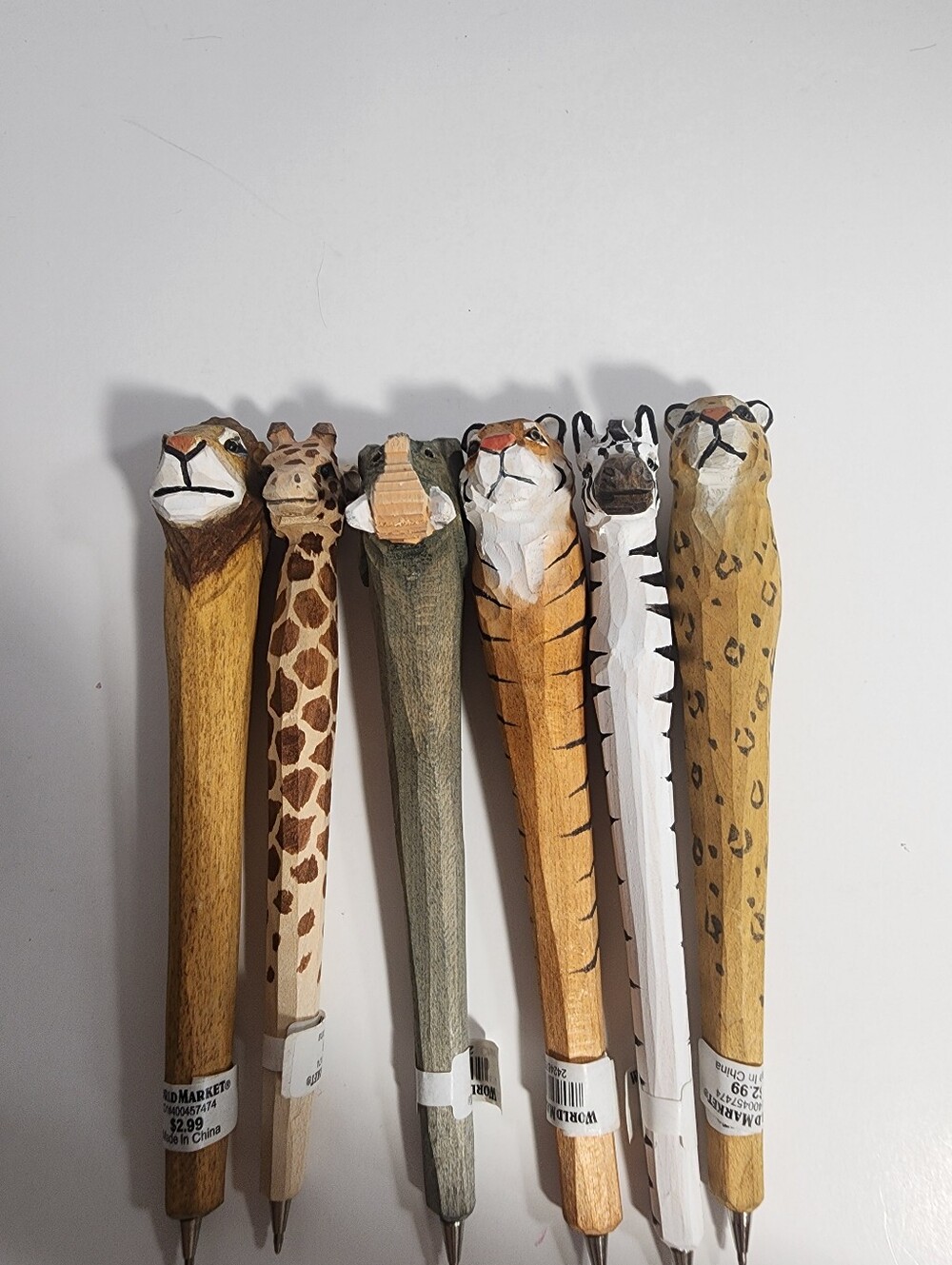 6 Handcarved Animal Wooden Ballpoint Pens -From  World market
